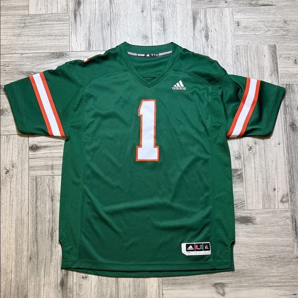 adidas Stitched Green Football Jersey with White Number ONE 1 and Orange Trim XL